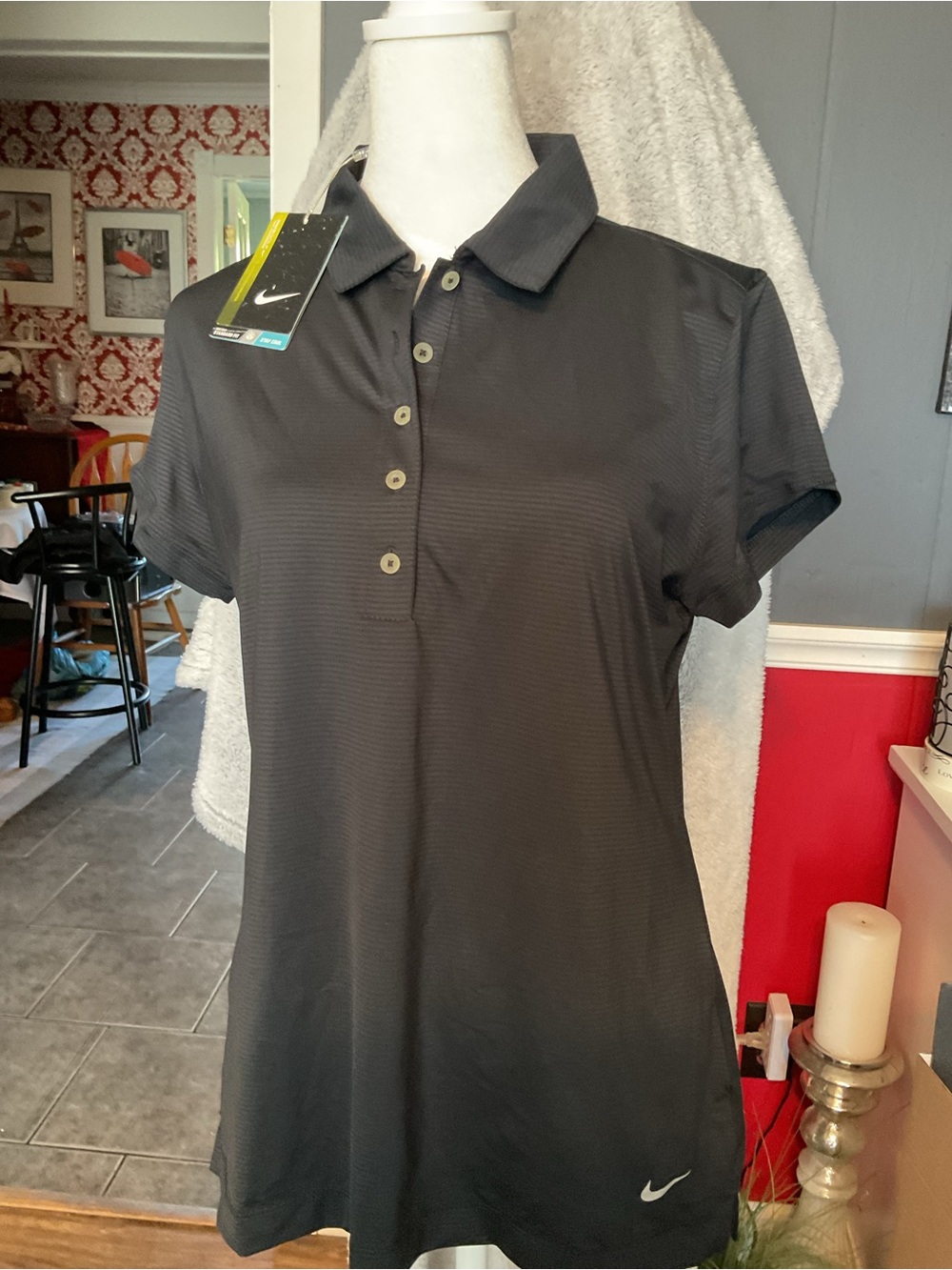 Nike Black Short-Sleeve Button-Front Polo Top